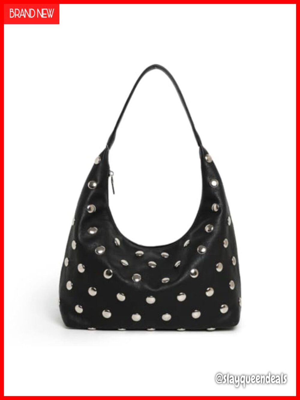 Studded Hobo Bag Vegan Leather Shoulder Handbag Slouchy Tote Purse